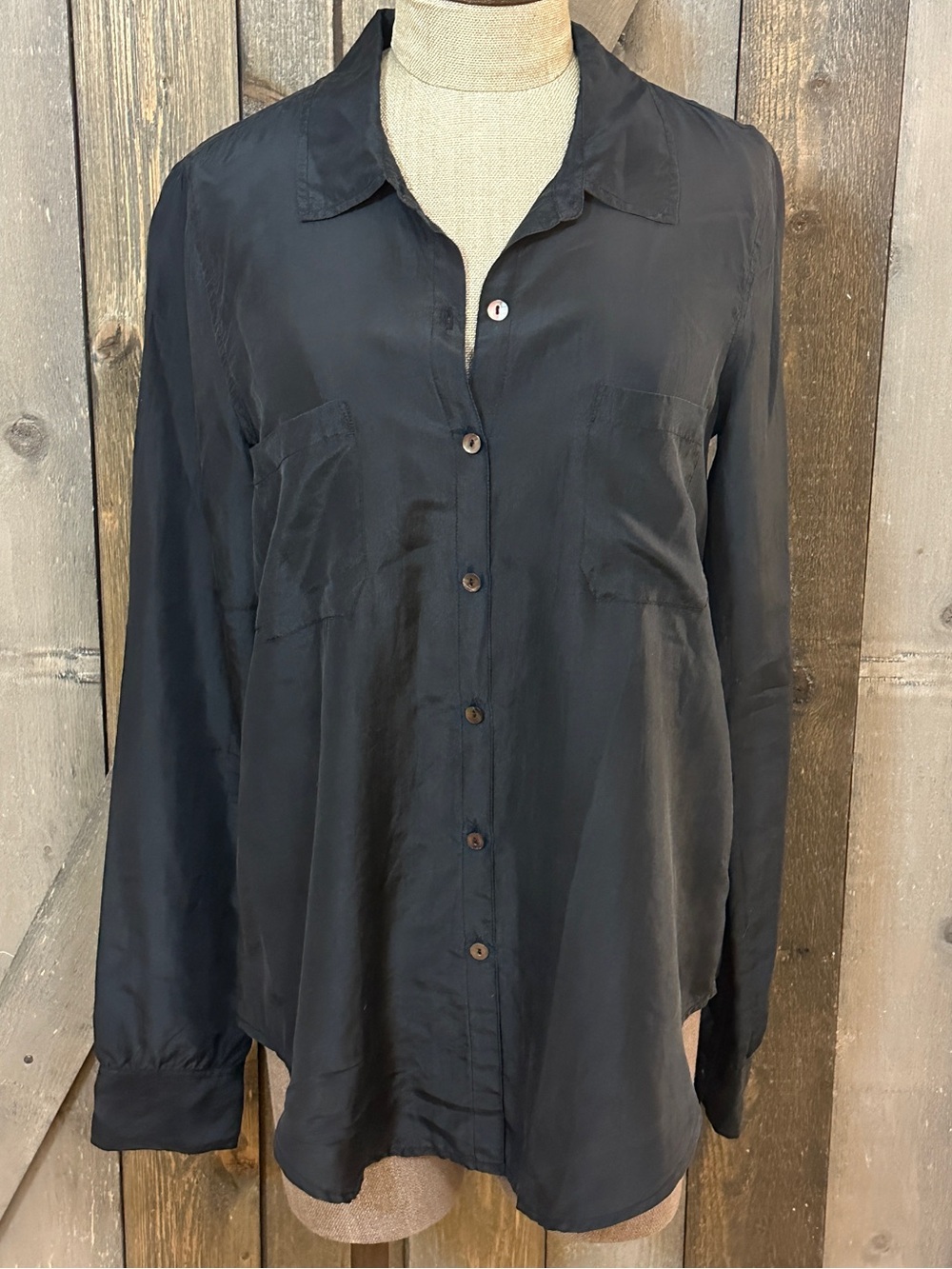 Calypso St Barth 100% Silk Black Button Up Blouse Relaxed Luxe Minimalist Top XS